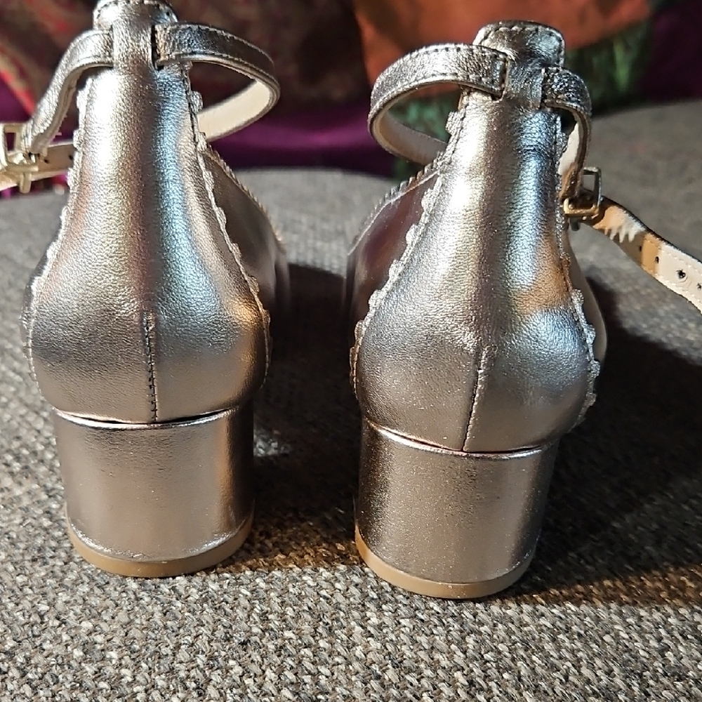 Via Spiga Metallic Gray Ankle Strap Heels - Picture 3 of 8